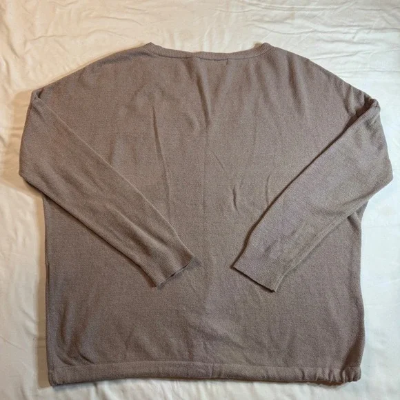 Barefoot Dreams CozyChic Ultra Lite Sweater Taupe Drawstring Pullover Size S - Picture 7 of 7